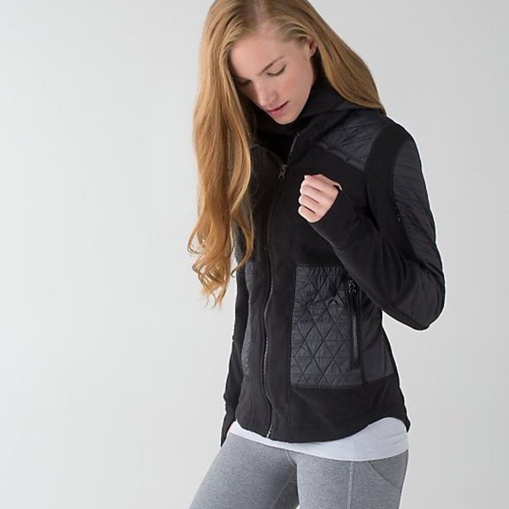 Lululemon Women's Black Fleecy Keen III Curve Hooded Athletic Winter Jacket Sz 4